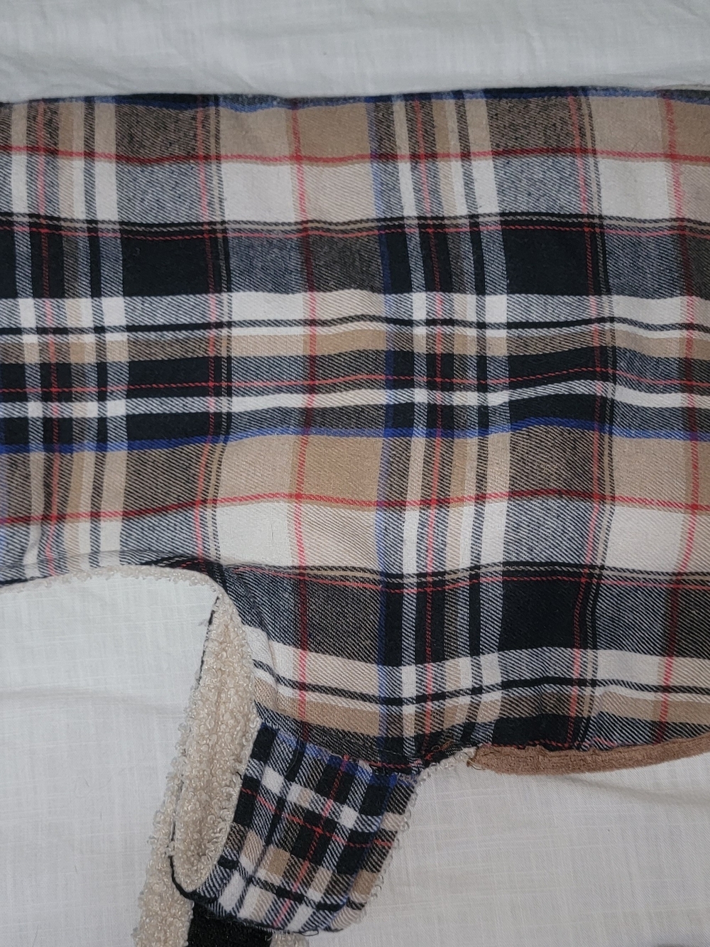 Eddie Bauer Plaid Lined Dog Coat - Black, Tan, White & Blue